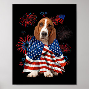 Snygg hund hund amerikansk USA flagga 4 juli hundä Poster