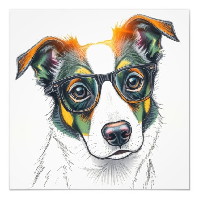 Snygg Hund med Solglasögon Fototryck (Framsidan)