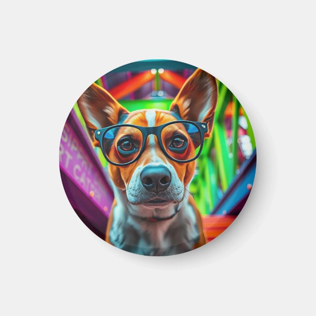 Snygg hund med solglasögon magnet (Framsidan)