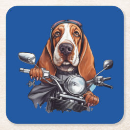 Snygg hundbiker, söt basset hound-hundförare underlägg papper kvadrat