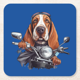 Snygg hundbiker, söt basset hound-hundförare underlägg papper kvadrat