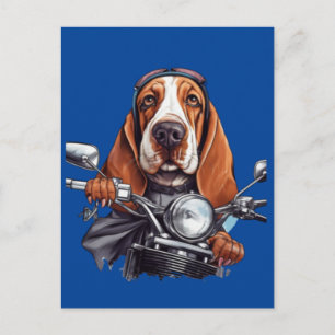 Snygg hundbiker, söt basset hound-hundförare vykort