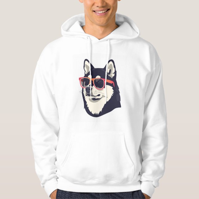 Snygg Husky Hund med röda solglasögon Herr Hoodie (Framsida)