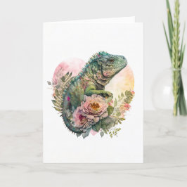 Snygg Iguana på Rosa Flowers Valentindag Helgkort