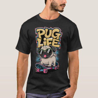 Snygg illustration av pug som skateboardar för hun t shirt
