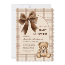 Snygg inbjudan till baby shower med beige rutig te