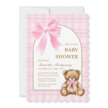 Snygg inbjudan till baby shower med rosa rutiga na