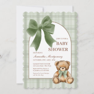 Snygg inbjudan till baby shower med teddybjörn i r