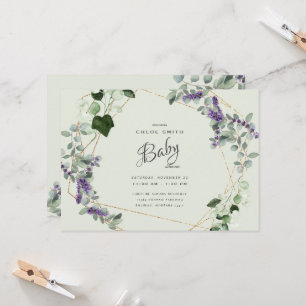 Snygg inbjudan till babybabyn i Lavender Foliage