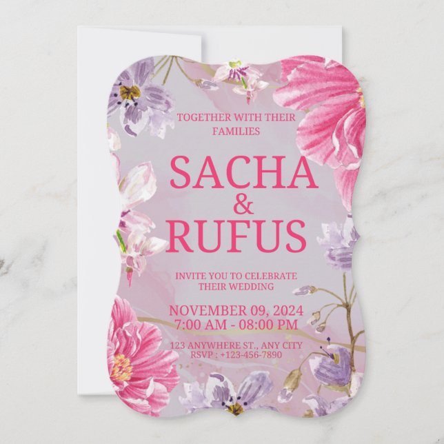 Snygg inbjudan till Blommigt bröllop (Framsida)