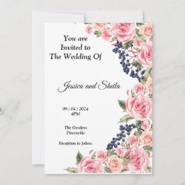 Snygg inbjudan till rosa blommor bröllopsbjudande,