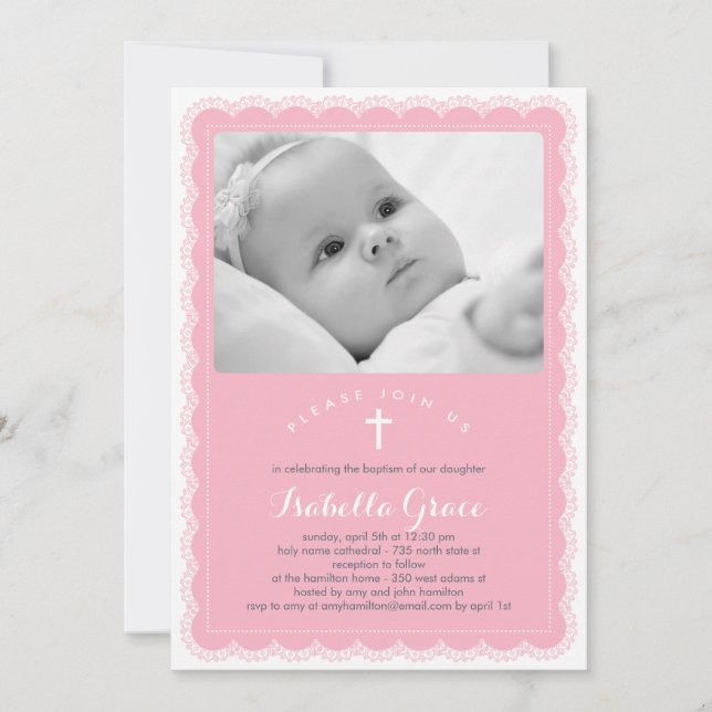 Snygg inbjudan till Snöre-baptism - Rosa (Framsida)