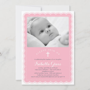 Snygg inbjudan till Snöre-baptism - Rosa