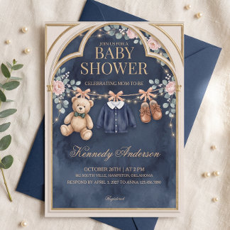 Snygg inbjudan till teddybjörn-babyshower med polo