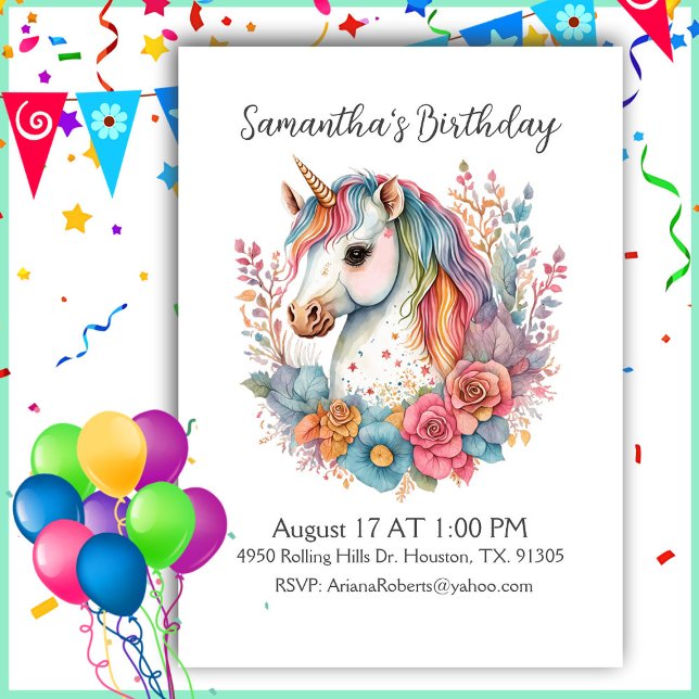 Snygg inbjudan till Unicorn Girl Birthday (Skapare uppladdad)