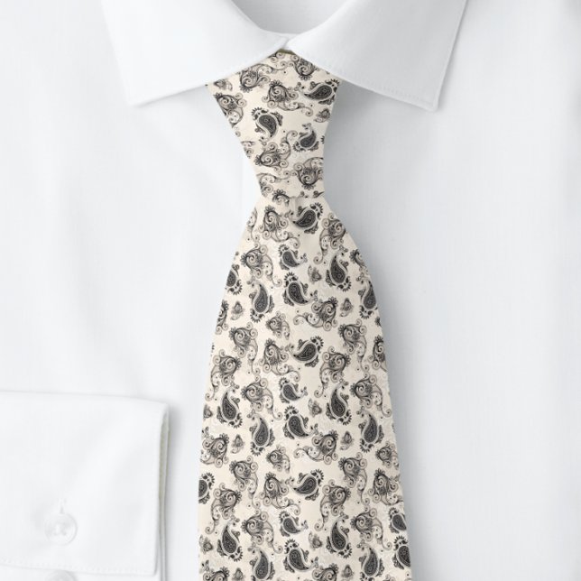 Snygg indisk Paisley Grått Cream | Slips (Skapare uppladdad)