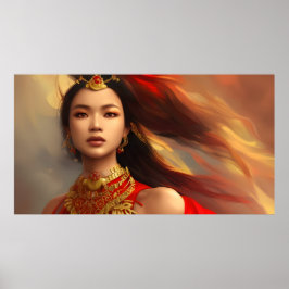 Snygg indonesisk kvinna röd guld poster