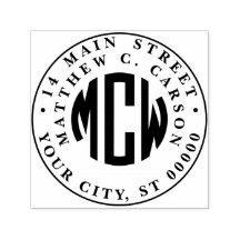 Snygg initialcirkelmonogram inramad adress
