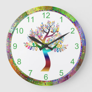 Snygg irdescent Rainbow Träd Boho Bohemian Stor Klocka