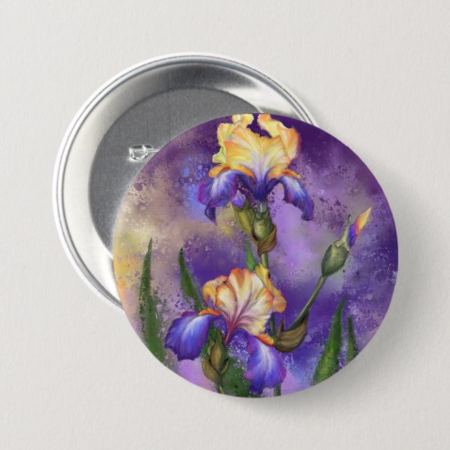 Snygg Iris Flower - Art Painting Knapp (Framsida & baksida)