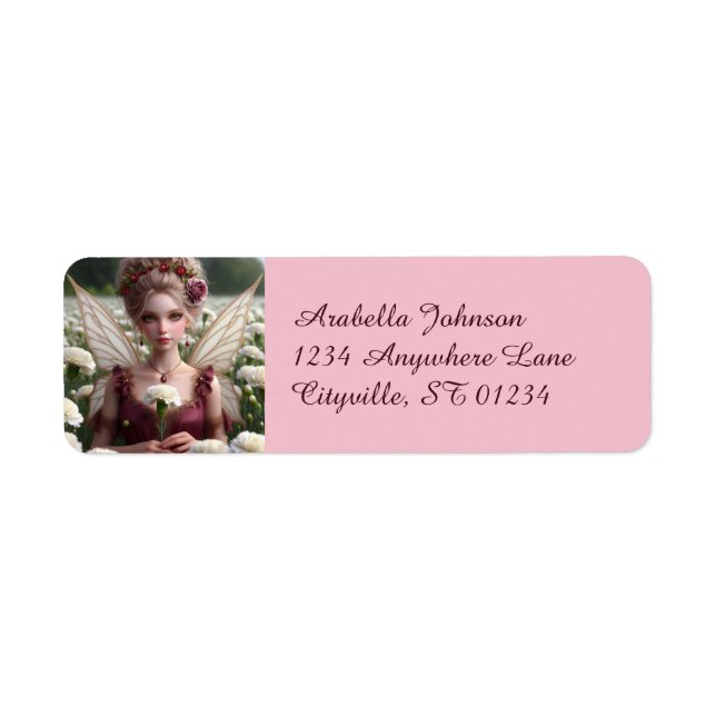 Snygg januari Fairy i Carnations Returadress Etikett (Framsidan)