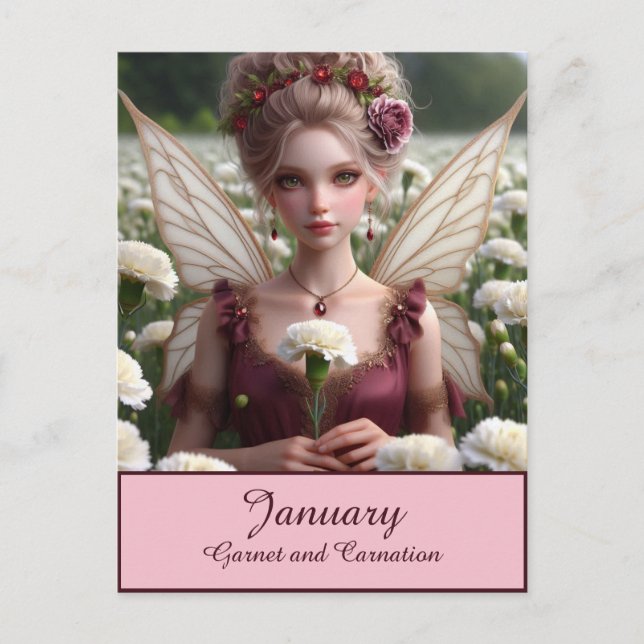 Snygg januari Fairy i Carnations Vykort (Framsida)