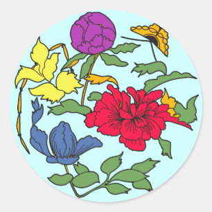 Snygg japansk blomkonst runt klistermärke