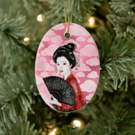 Snygg japansk Geisha och moln jul Julgransprydnad Keramik
