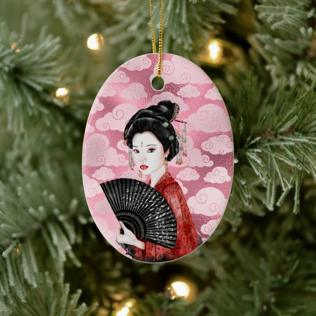 Snygg japansk Geisha och moln jul Julgransprydnad Keramik (Träd)
