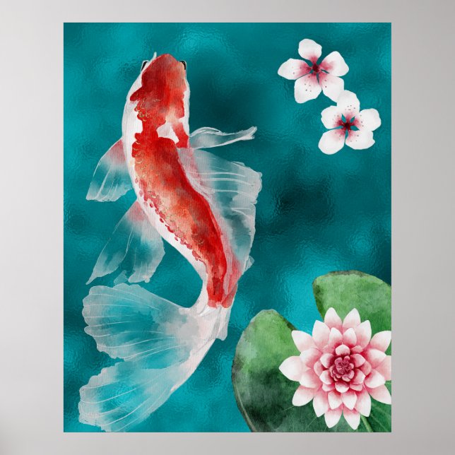 Snygg japansk koi Fish, Cherry Blommars Japan Poster (Framsidan)