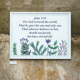 Snygg John 3:16 Inspirational Christian Blommigt Poster