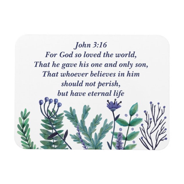 Snygg John 3:16 Söt Blommigt Christian Quote Magnet (Horisontell)