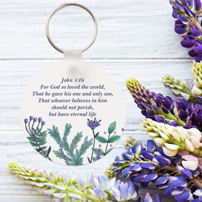 Snygg John 3:16 Söt Blommigt Christian Quote Nyckelring (Skapare uppladdad)