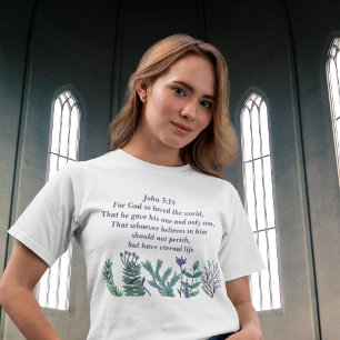 Snygg John 3:16 Söt Blommigt Christian Quote T Shirt