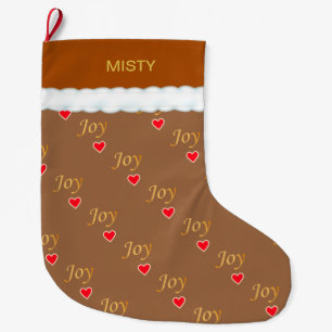 Snygg Joy Heart Mönster på Brown Stor Julstrumpa