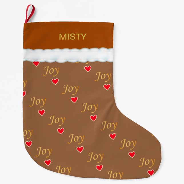 Snygg Joy Heart Mönster på Brown Stor Julstrumpa (Framsidan)