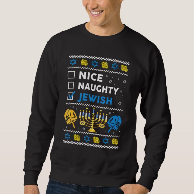 Snygg judisk Ugly Hanukkah Sweater Chanukah Lång Ärmad Tröja (Framsida)