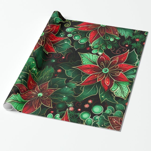 Snygg jul Poinsettia Presentpapper (Utrullad)