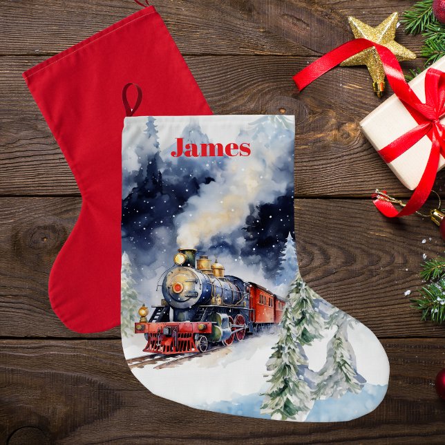 Snygg jul Tåg Stocking - Personlig Stor Julstrumpa (Christmas Train 1)