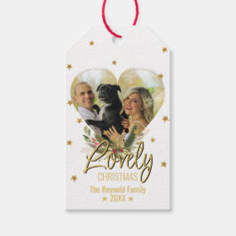 Snygg julafton Guld Glitter Stars Photo Heart Presentetikett