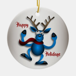 Snygg julblå renar julgransprydnad keramik