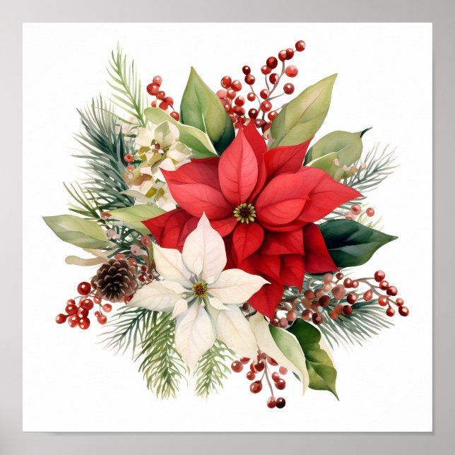 Snygg julbukett blommigt poster (Framsidan)