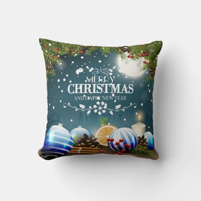 Snygg juldesign med snö grenar kudde (Framsida)