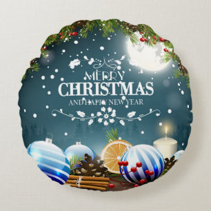 Snygg juldesign med snö grenar rund kudde