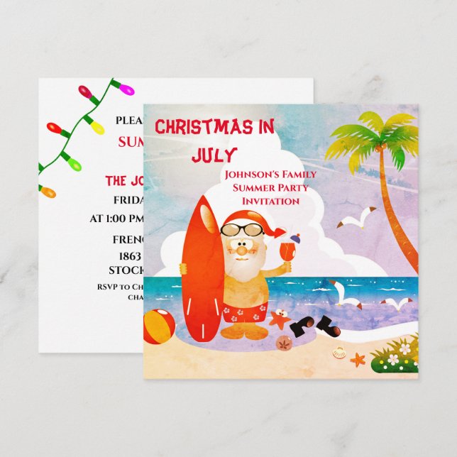 Snygg julfarbror jul i juli sommarfest   inbjudningar (Fram/baksida)