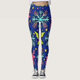 Snygg julgran med blå renmönsterdesign leggings