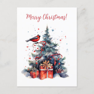 Snygg Julgran med fågelgrafik Vykort