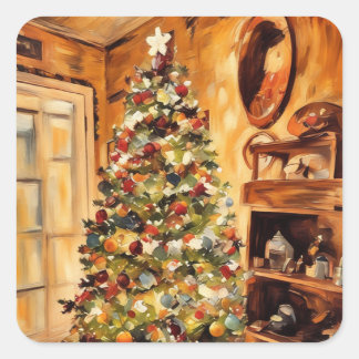 Snygg Julgran Sticker Fyrkantigt Klistermärke