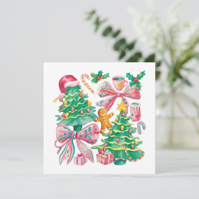 Snygg julgransslinga rosa blå coquette julkort (Stående Fram)