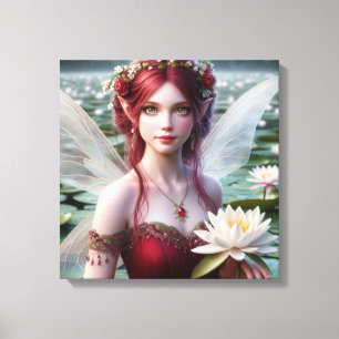Snygg juli Fairy i Vatten Lilies Canvastryck